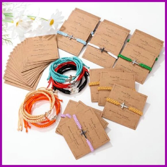 Adjustable Braided Cross Charm Bracelets with Inspirational Cards Set - Picture 5 of 8